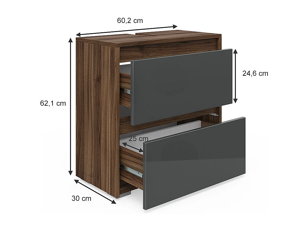 Meuble sous vasque simple anthracite haute brillance 60.2x30x62.1 majest