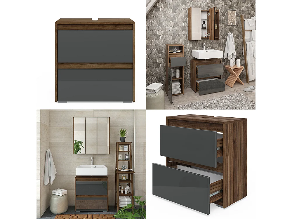 Meuble sous vasque simple anthracite haute brillance 60.2x30x62.1 majest