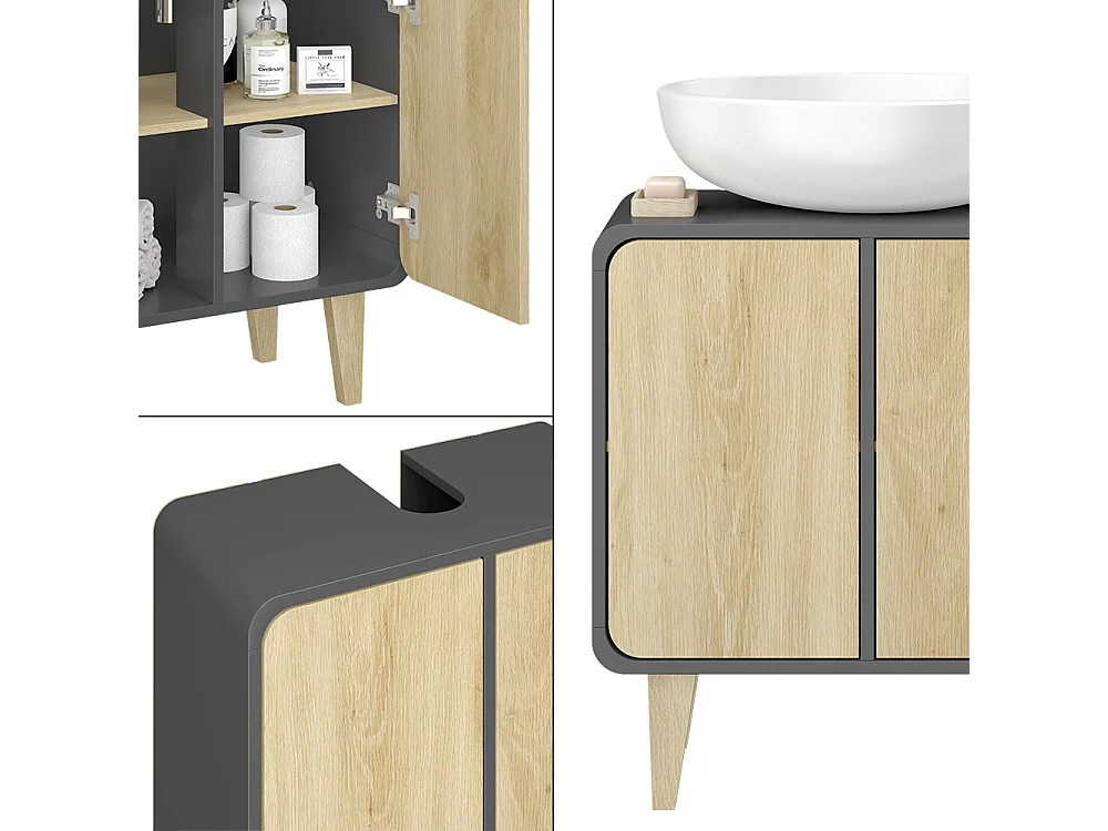 Meuble sous vasque  anthracite/chêne 60x30x61 arla