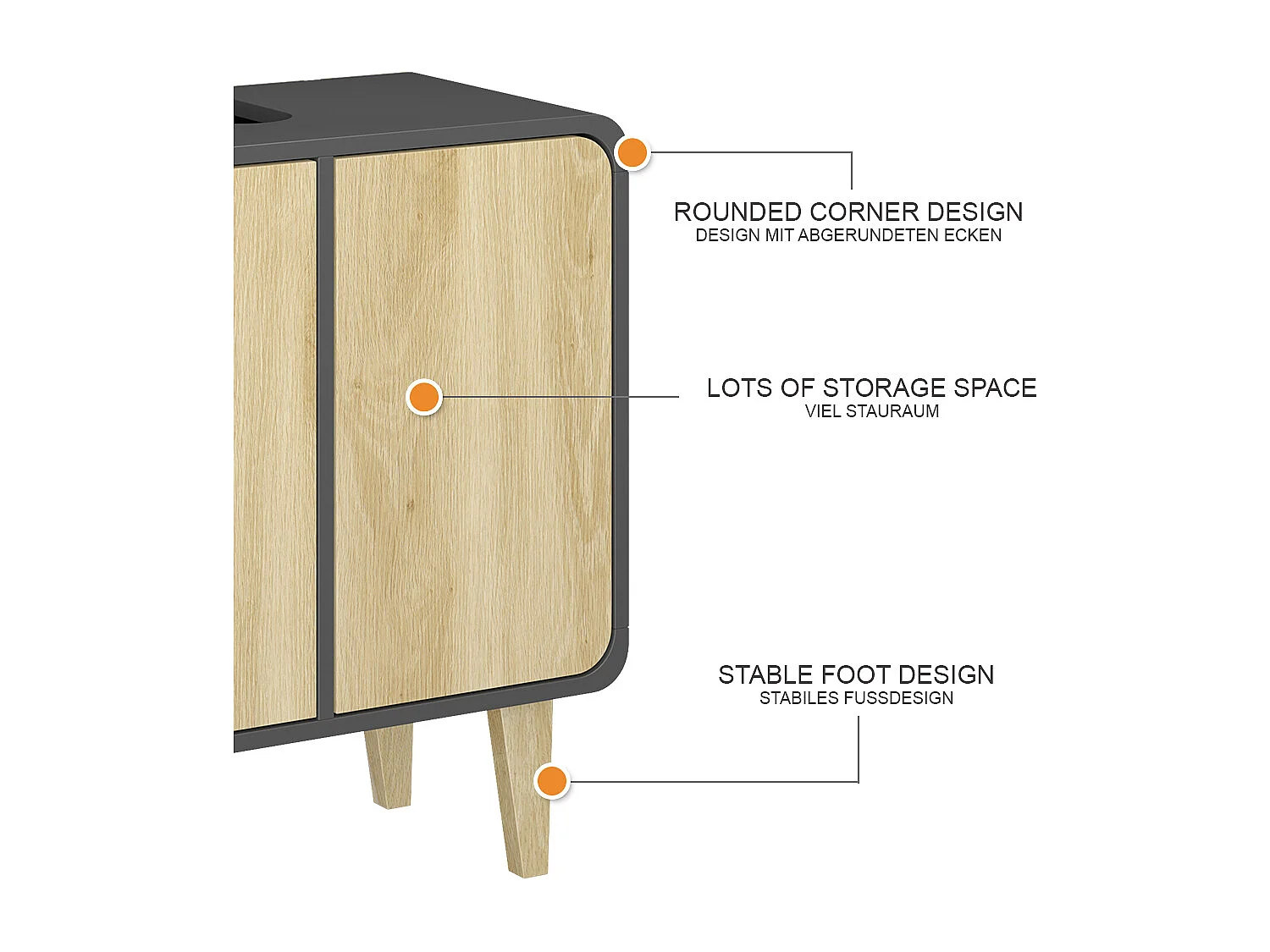 Meuble sous vasque  anthracite/chêne 60x30x61 arla
