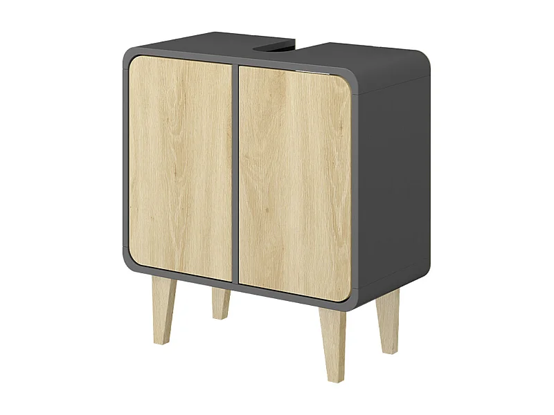 Meuble sous vasque  anthracite/chêne 60x30x61 arla