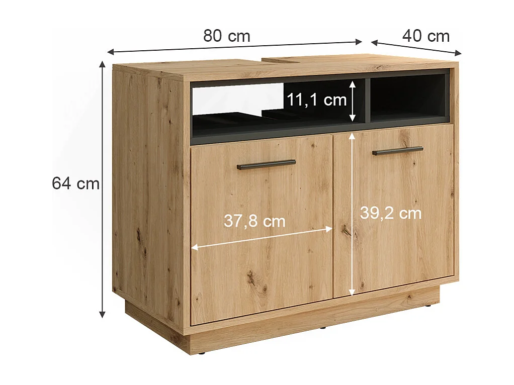 Mobile sottolavabo per bagno rovere artigianale/antracite 80x40x64 beatrice