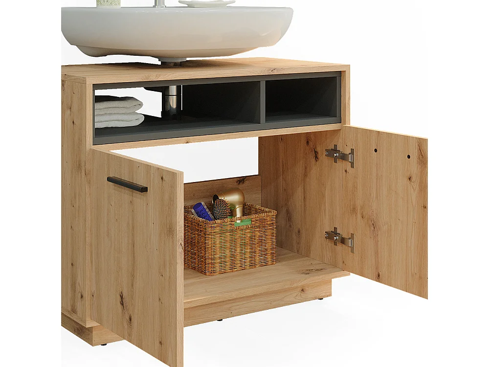 Mobile ottolavabo per bagno rovere artigianale/antracite 80x40x64 beatrice