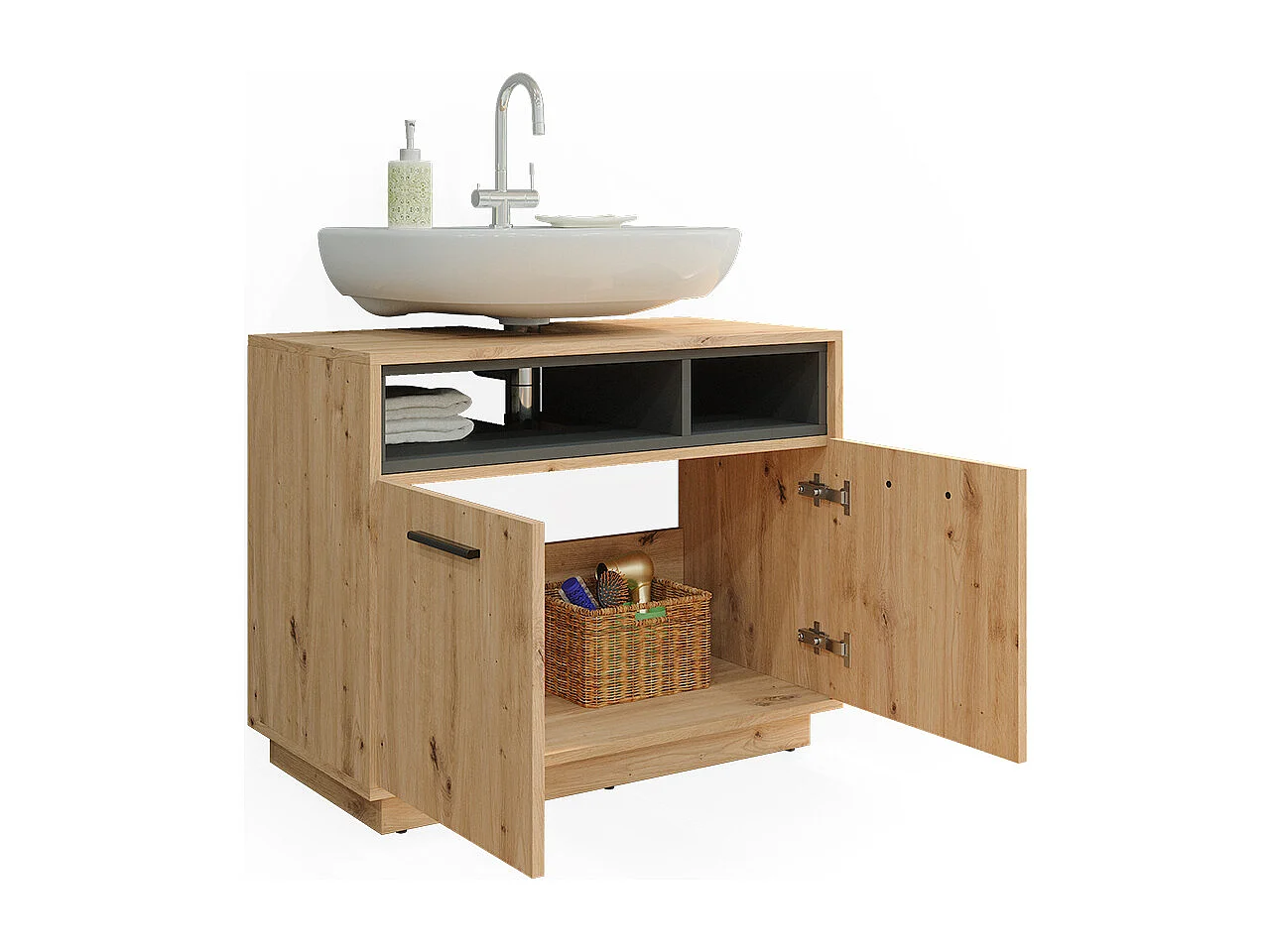 Mobile ottolavabo per bagno rovere artigianale/antracite 80x40x64 beatrice
