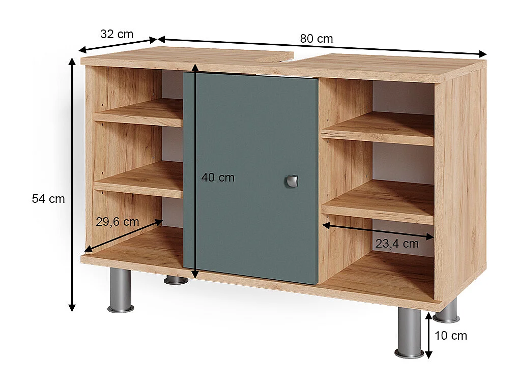 Mobile sottolavabo per bagno verde 80x32x54 fynn