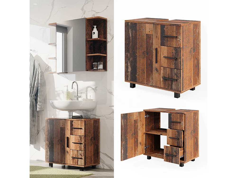 Mobile sottolavabo per bagno rovere rustico 60x33x60.8 ilias