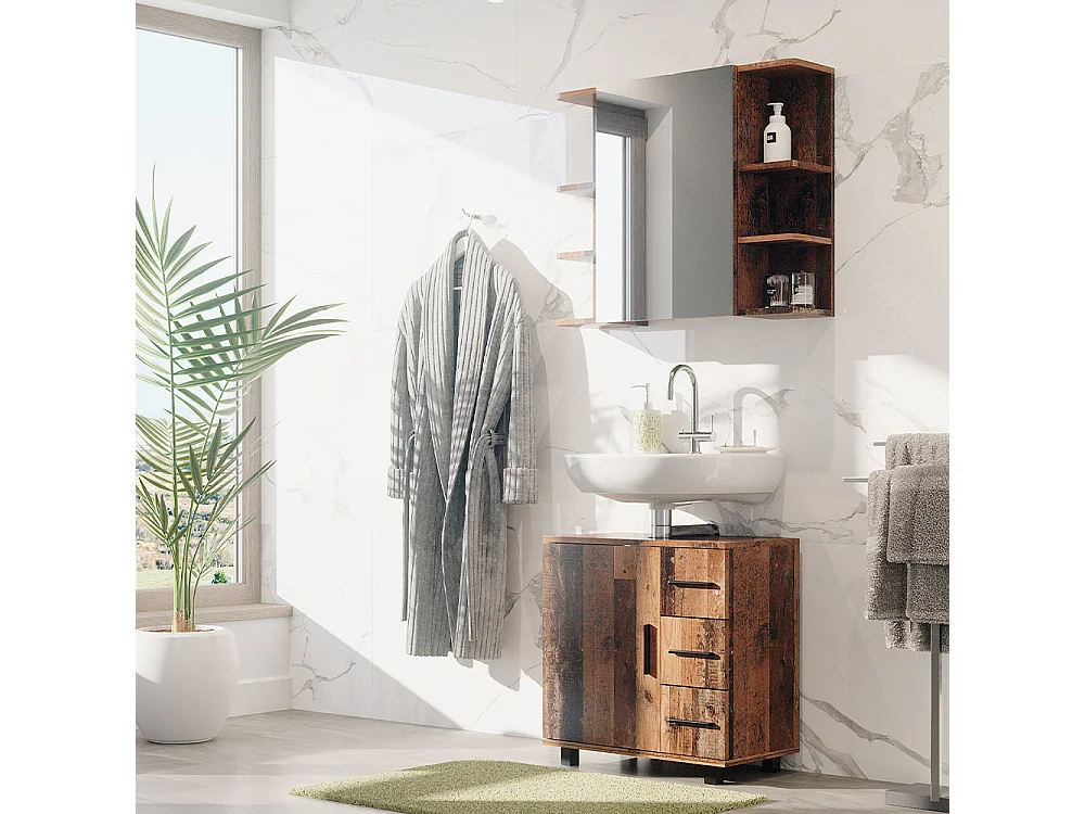 Mobile sottolavabo per bagno rovere rustico 60x33x60.8 ilias