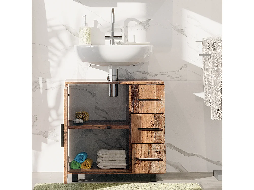 Meuble sous vasque simple chêne rustique 60x33x60.8 ilias