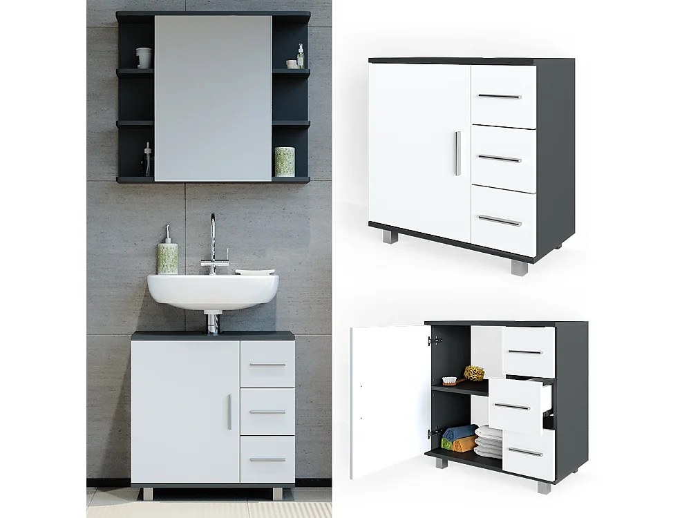 Meuble sous vasque simple anthracite 60x33x60.8 ilias