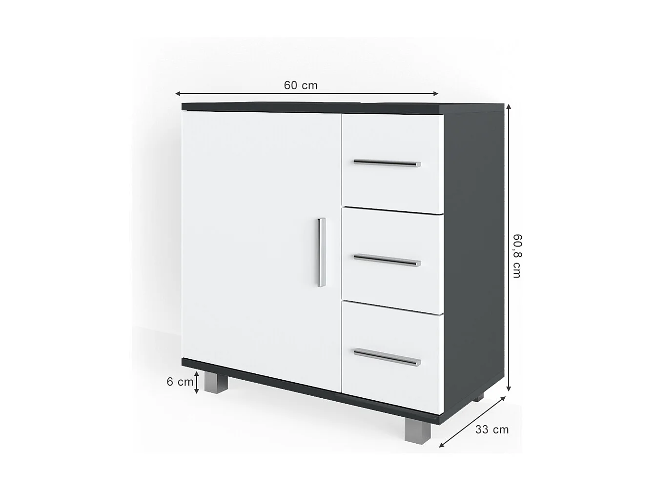 Meuble sous vasque simple anthracite 60x33x60.8 ilias