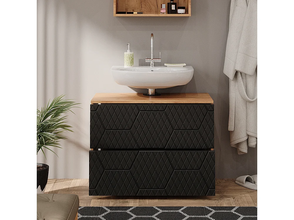 Meuble sous vasque simple anthracite avec structure en nid dabeille 80x41x58.6 irma