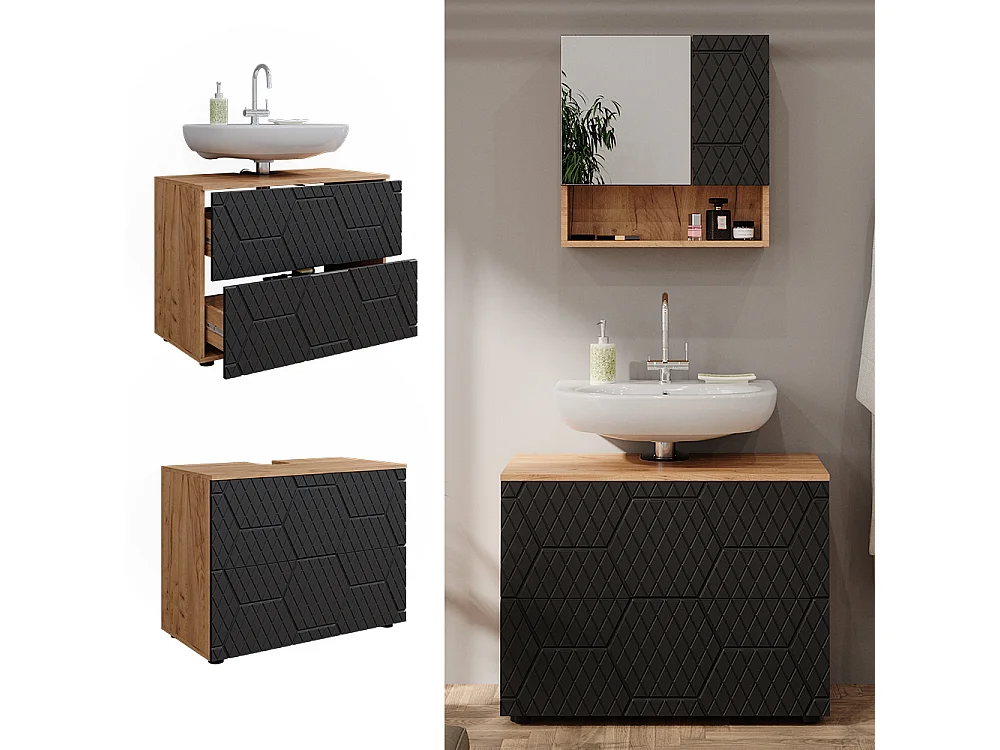 Meuble sous vasque simple anthracite avec structure en nid dabeille 80x41x58.6 irma