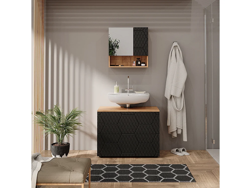 Meuble sous vasque simple anthracite avec structure en nid dabeille 80x41x58.6 irma