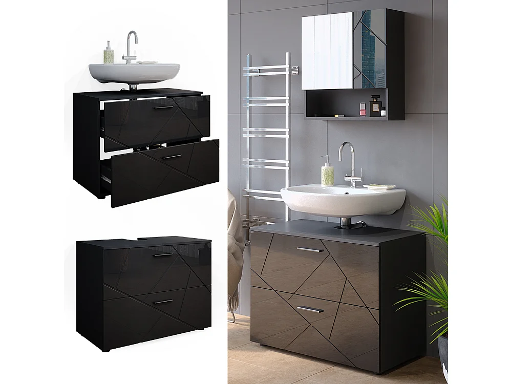 Meuble sous vasque simple anthracite haute brillance 80x41x58.6 irma