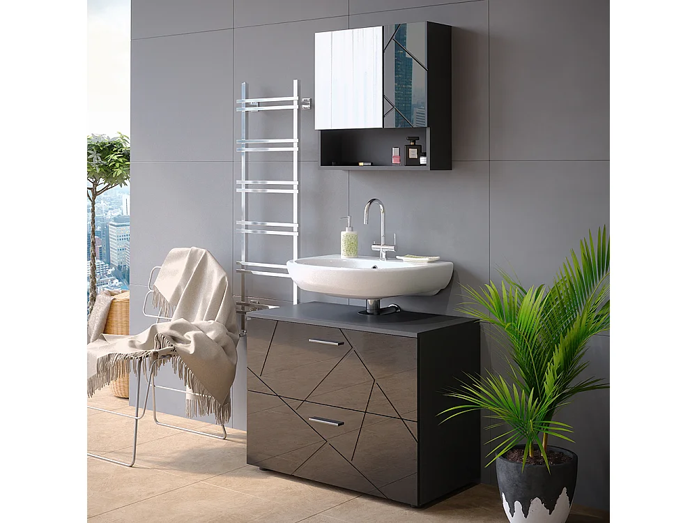 Meuble sous vasque simple anthracite haute brillance 80x41x58.6 irma