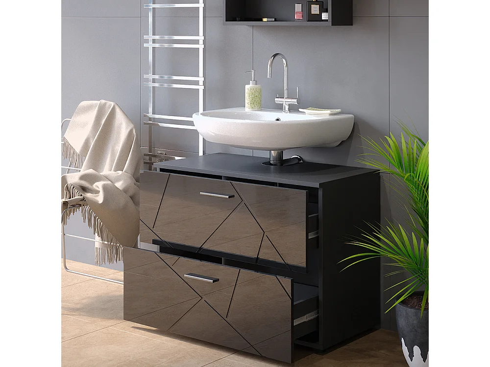Meuble sous vasque simple anthracite haute brillance 80x41x58.6 irma