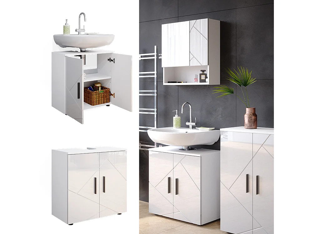 Meuble sous vasque simple blanc haute brillance 60x30x59 irma