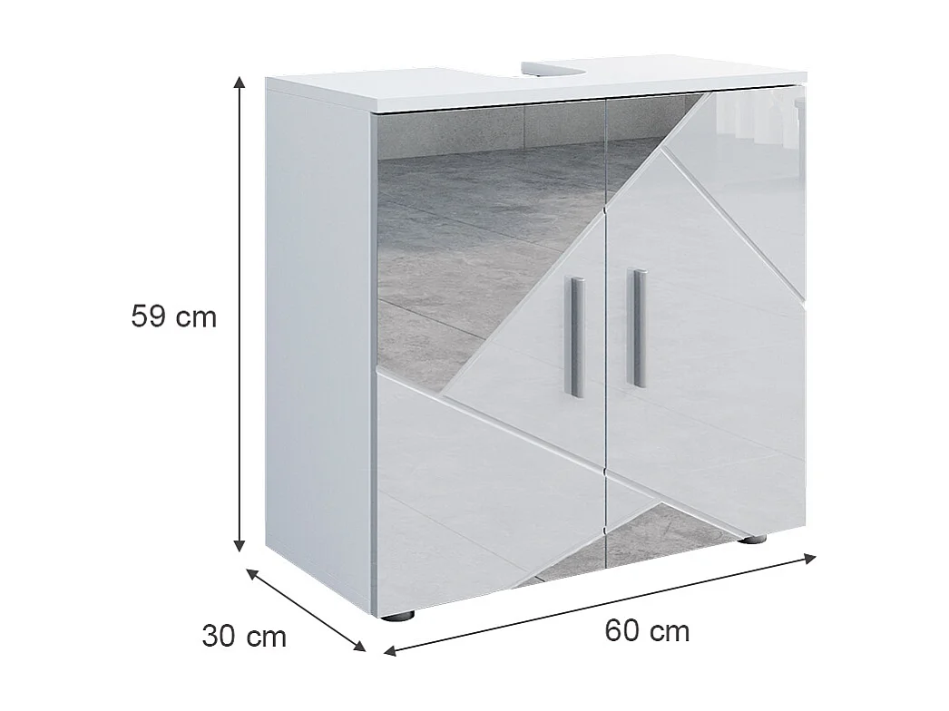 Meuble sous vasque simple blanc brillant avec inserts 60x30x59 irma