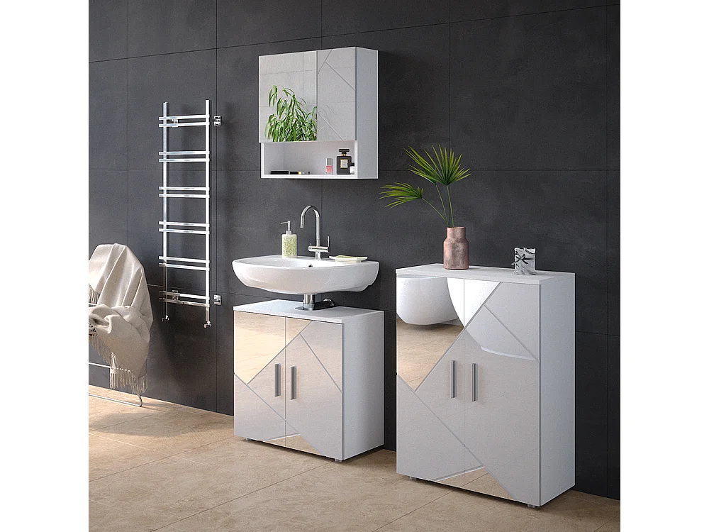 Meuble sous vasque simple blanc brillant avec inserts 60x30x59 irma