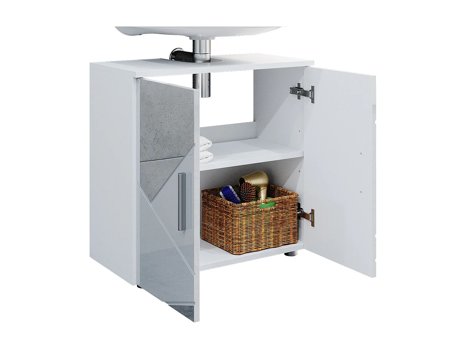 Meuble sous vasque simple blanc brillant avec inserts 60x30x59 irma