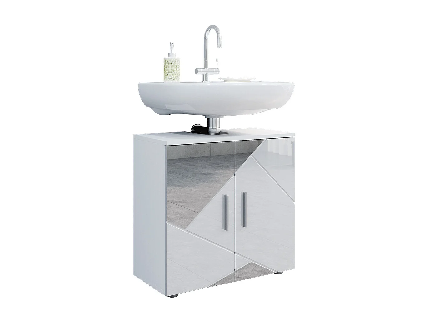 Meuble sous vasque simple blanc brillant avec inserts 60x30x59 irma