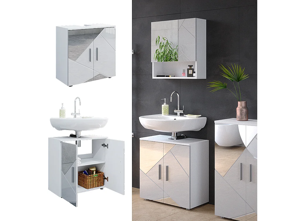 Meuble sous vasque simple blanc brillant avec inserts 60x30x59 irma