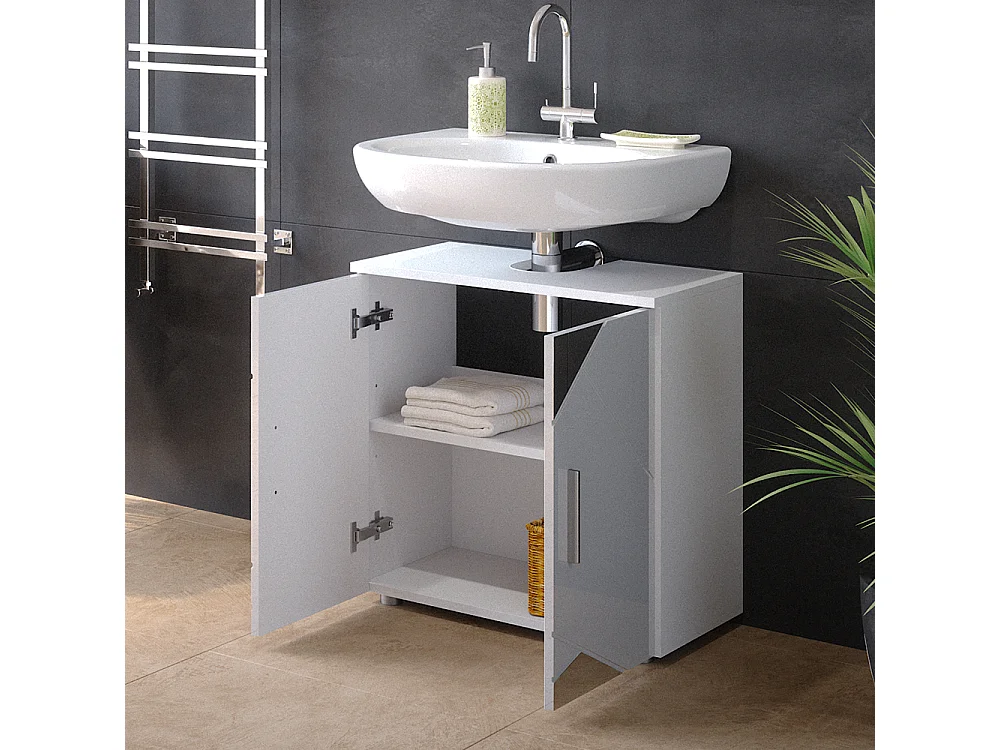 Meuble sous vasque simple blanc brillant avec inserts 60x30x59 irma