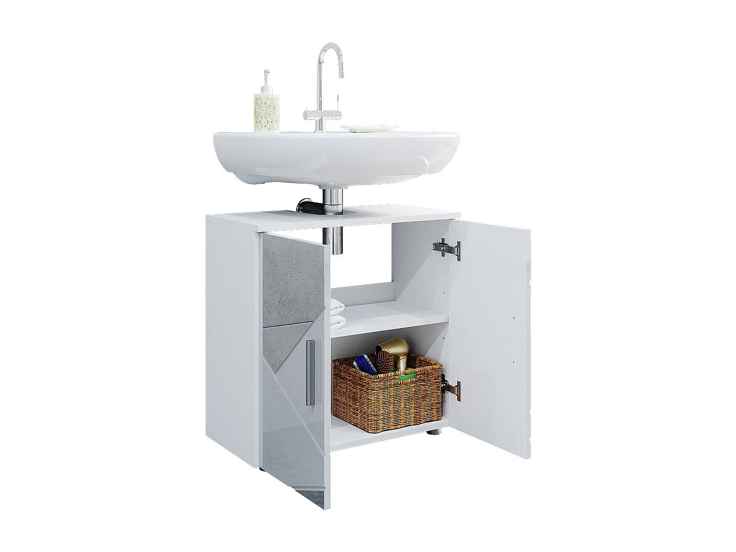 Meuble sous vasque simple blanc brillant avec inserts 60x30x59 irma