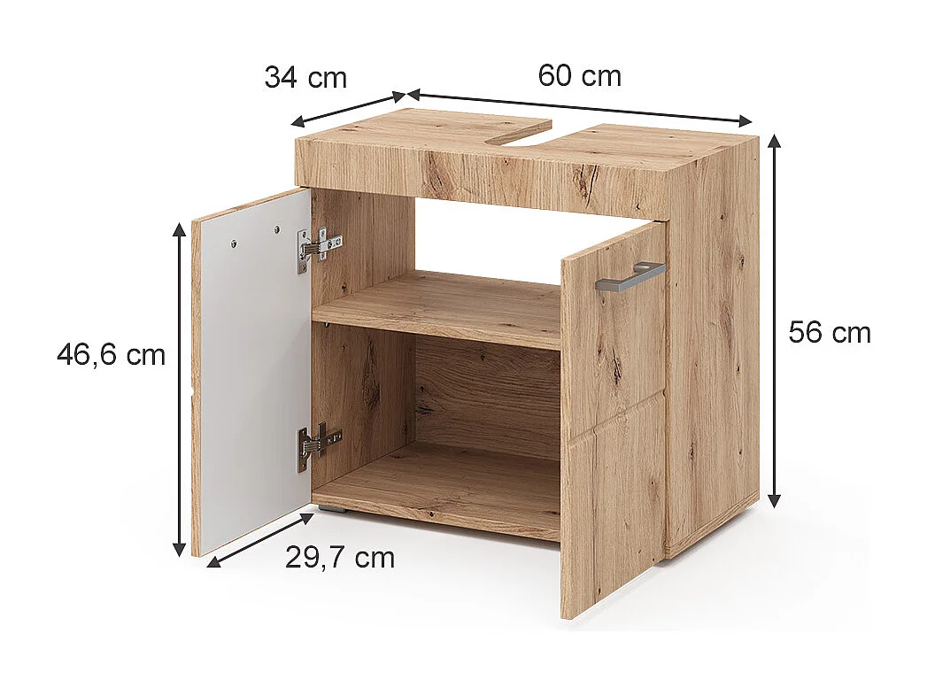 Mobile sottolavabo per bagno quercia wotan 60x34x56 luna