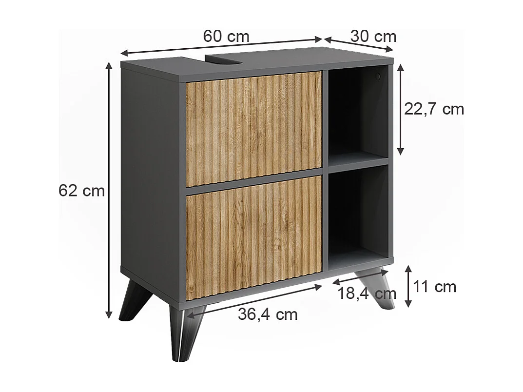 Meuble sous vasque anthracite/chêne de montagne 60x30x62 leano