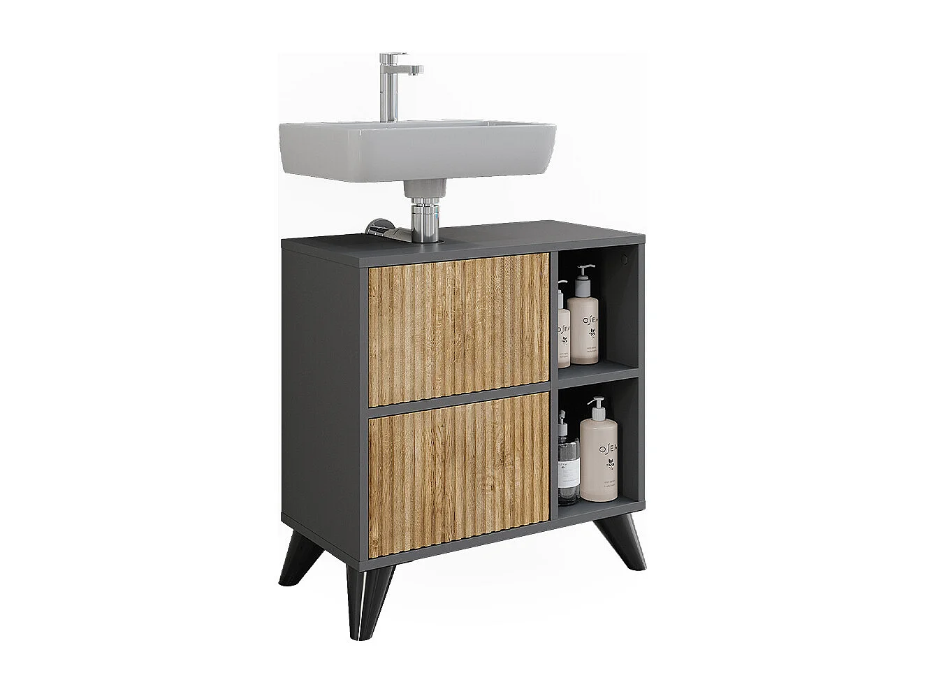 Meuble sous vasque anthracite/chêne de montagne 60x30x62 leano