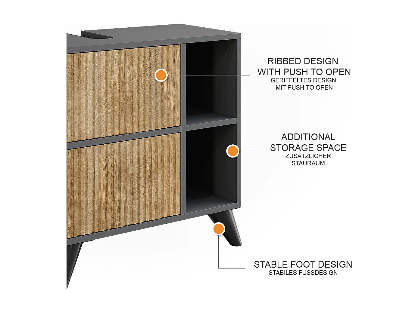 Meuble sous vasque anthracite/chêne de montagne 60x30x62 leano