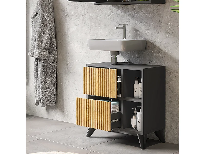 Szafka pod umywalkę antracyt/dąb górski 60x30x62 leano