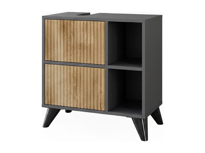Meuble sous vasque anthracite/chêne de montagne 60x30x62 leano