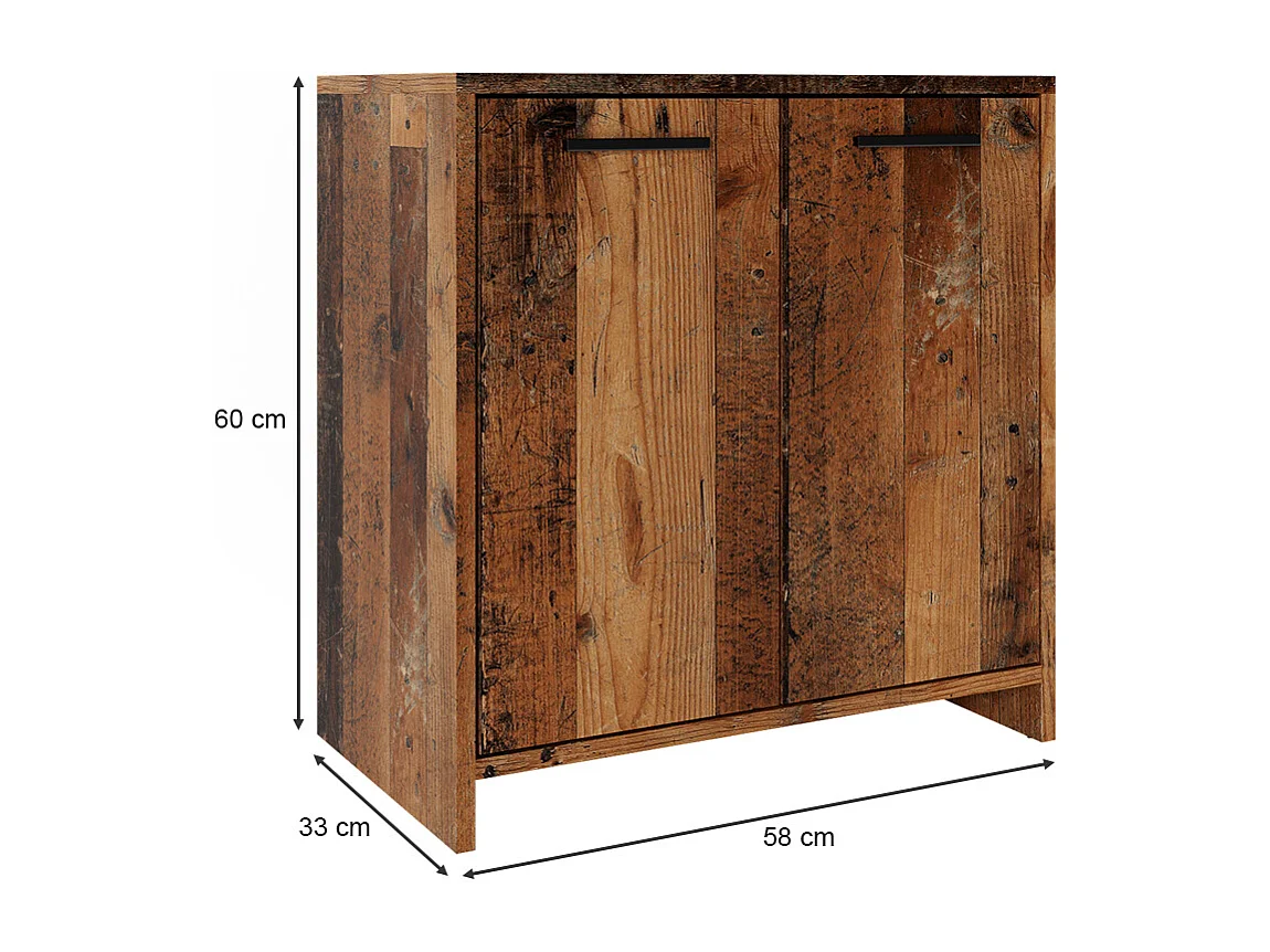 Meuble sous vasque simple chêne rustique 58x33x60 kiko