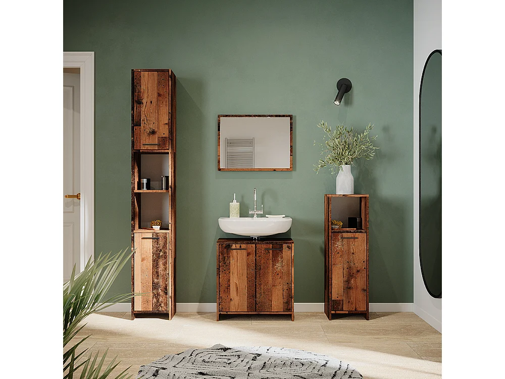 Meuble sous vasque simple chêne rustique 58x33x60 kiko