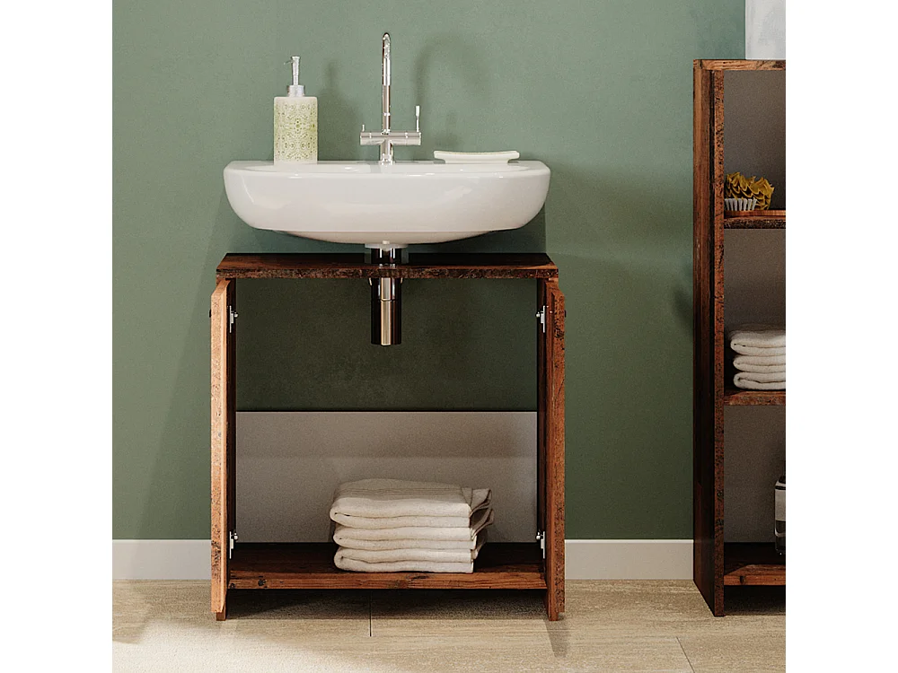 Meuble sous vasque simple chêne rustique 58x33x60 kiko