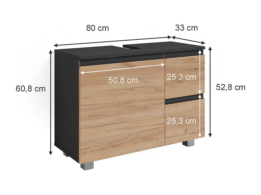 Mobile sottolavabo per bagno sonoma 80x33x60.8 j-shape