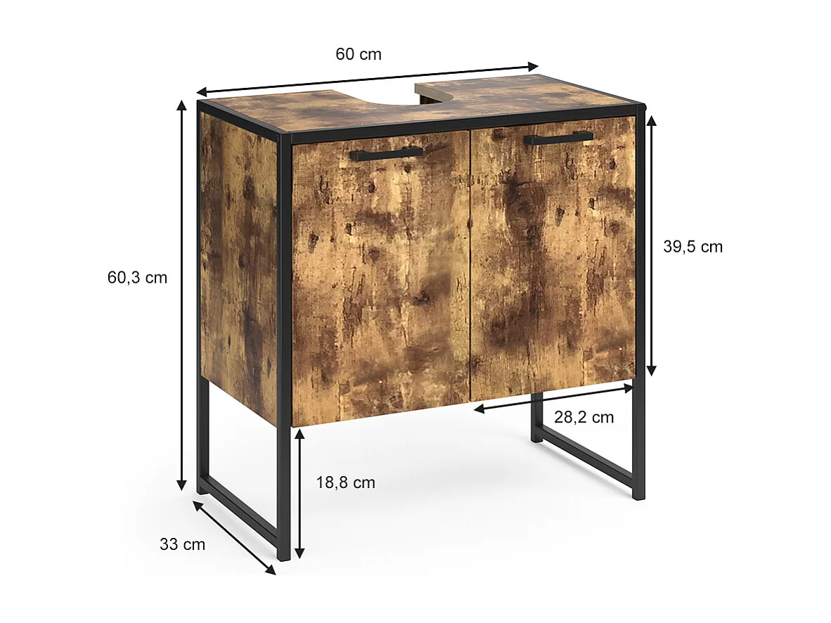 Meuble sous vasque simple bois antique 60x33x60 fyrk