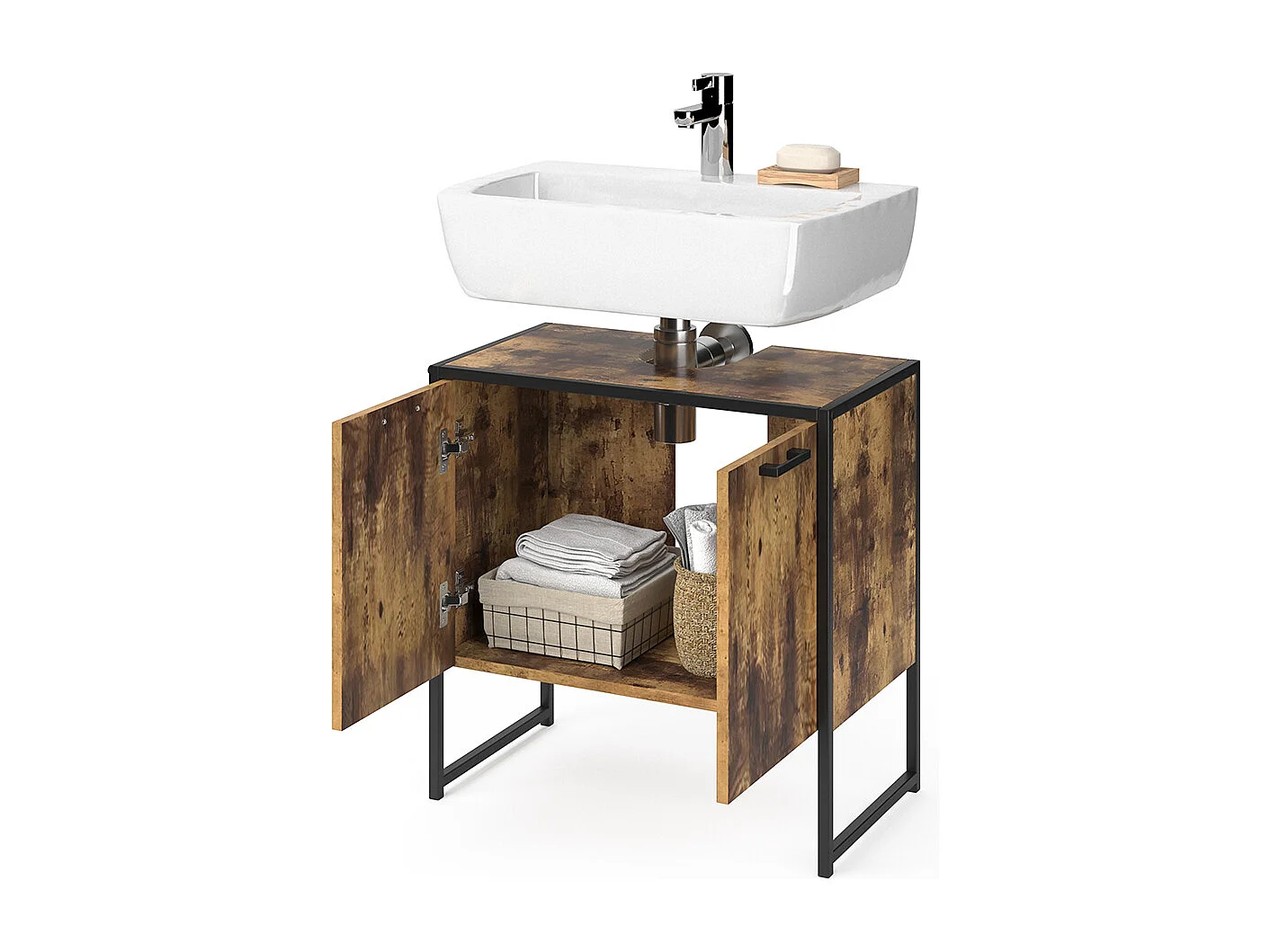 Meuble sous vasque simple bois antique 60x33x60 fyrk