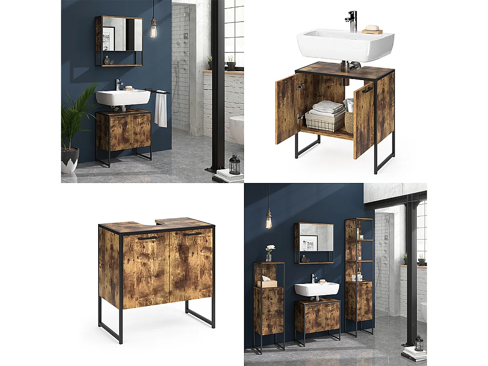 Meuble sous vasque simple bois antique 60x33x60 fyrk