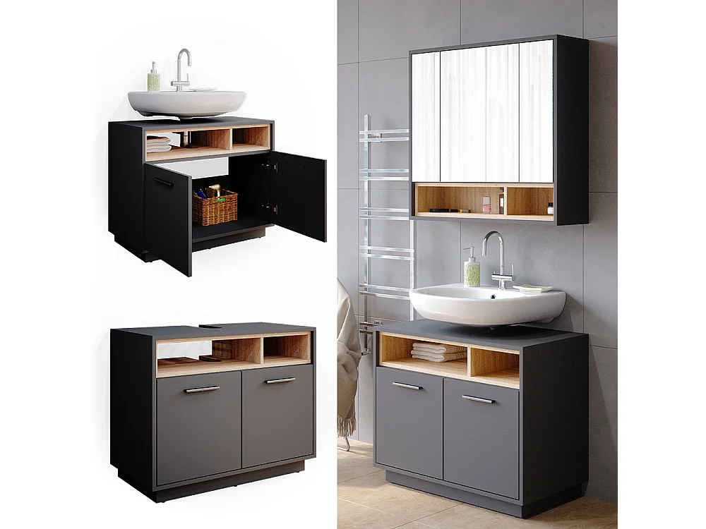 Meuble sous vasque simple anthracite 80x40x64 beatrice