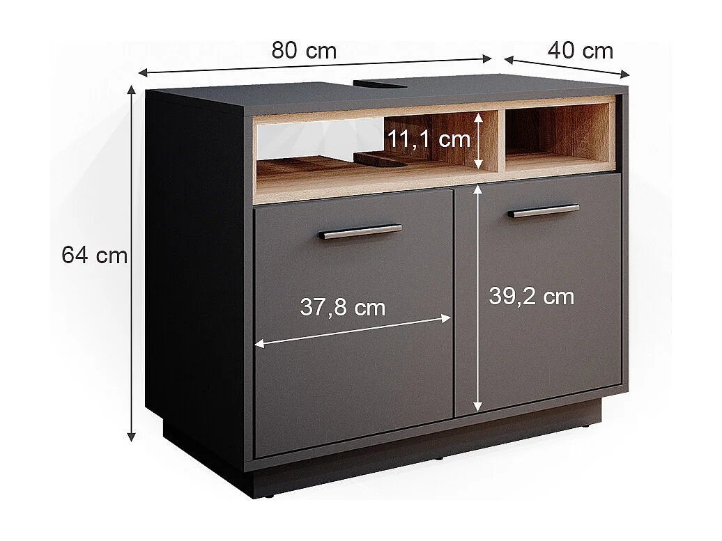 Meuble sous vasque simple anthracite 80x40x64 beatrice