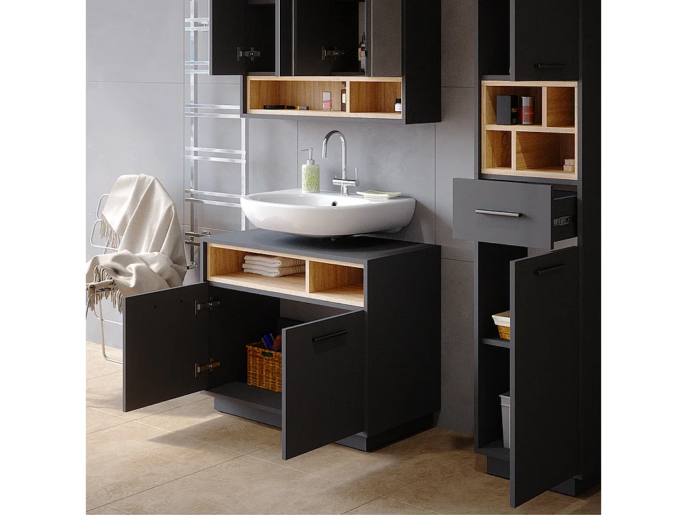 Meuble sous vasque simple anthracite 80x40x64 beatrice