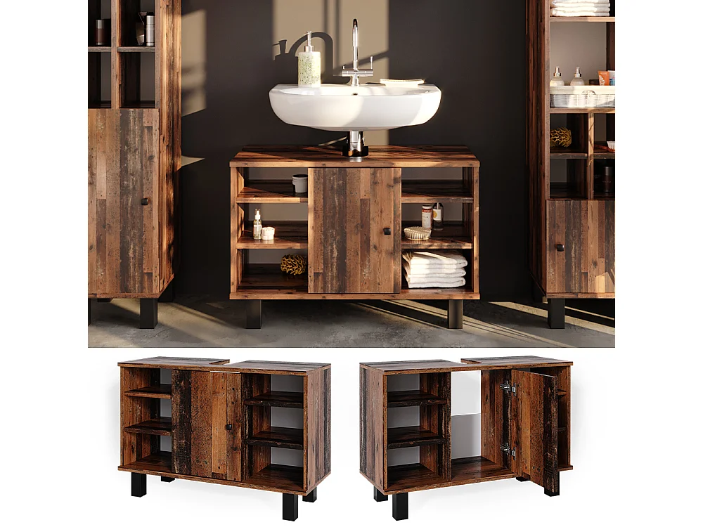 Meuble sous vasque simple bois antique 80x32x54 fynn