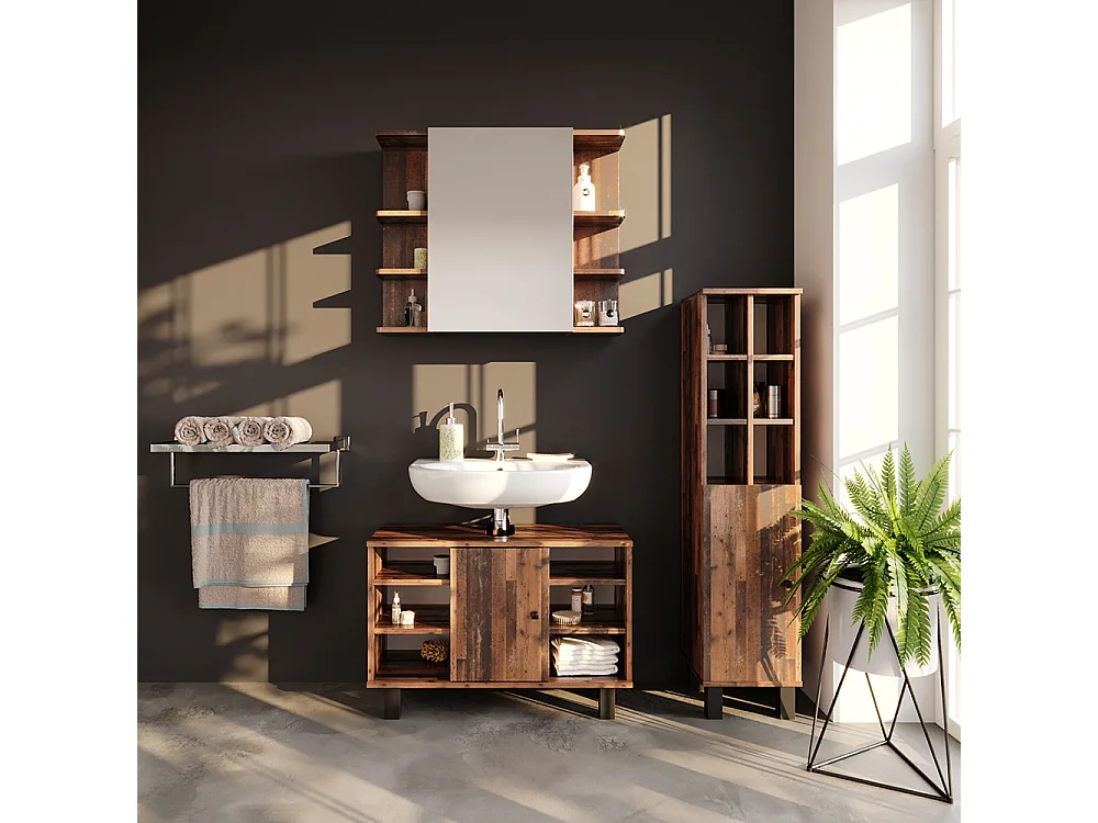 Meuble sous vasque simple bois antique 80x32x54 fynn