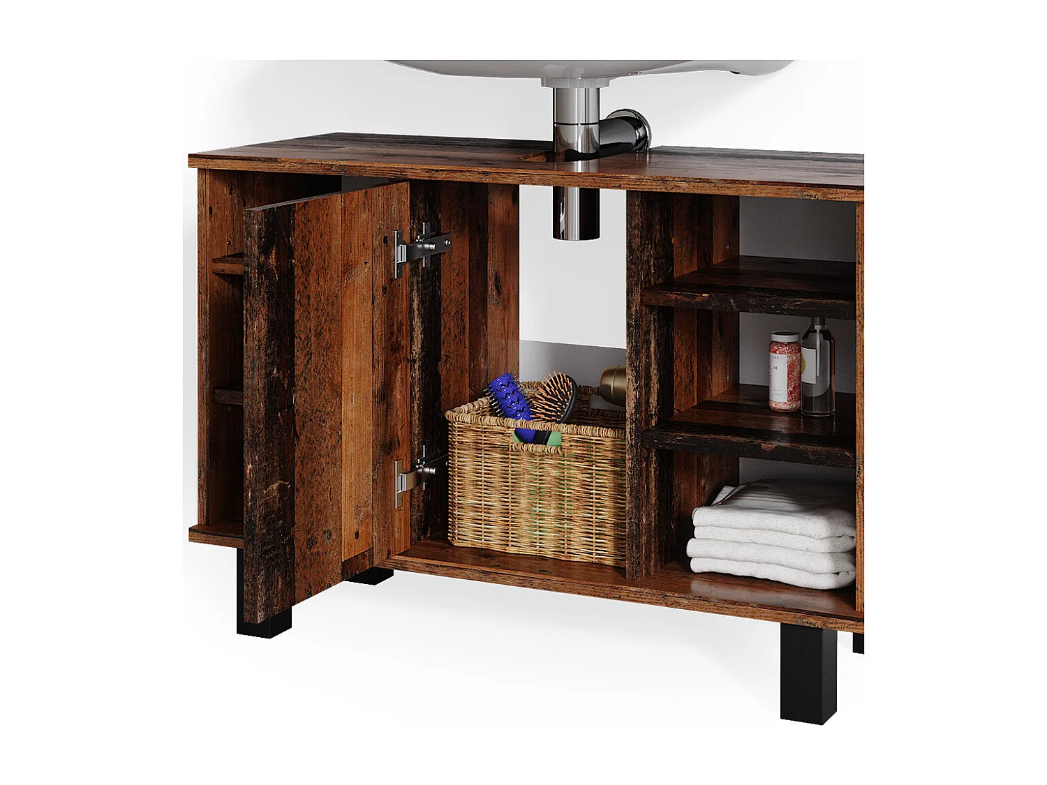 Meuble sous vasque simple bois antique 80x32x54 fynn