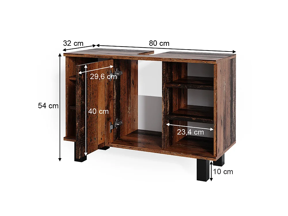 Meuble sous vasque simple bois antique 80x32x54 fynn