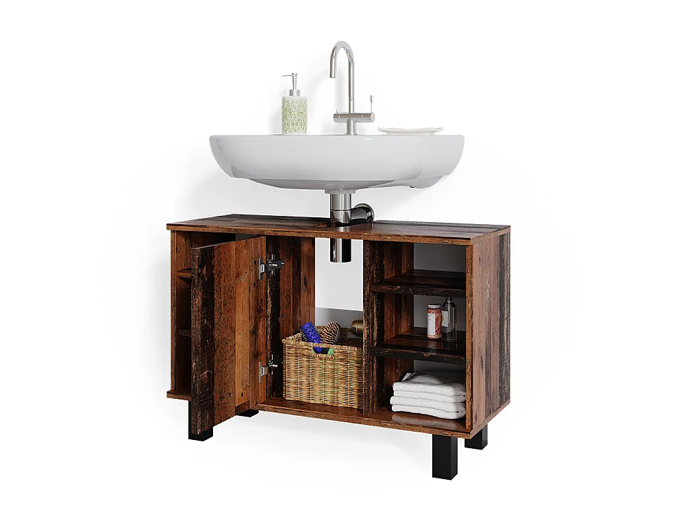 Meuble sous vasque simple bois antique 80x32x54 fynn