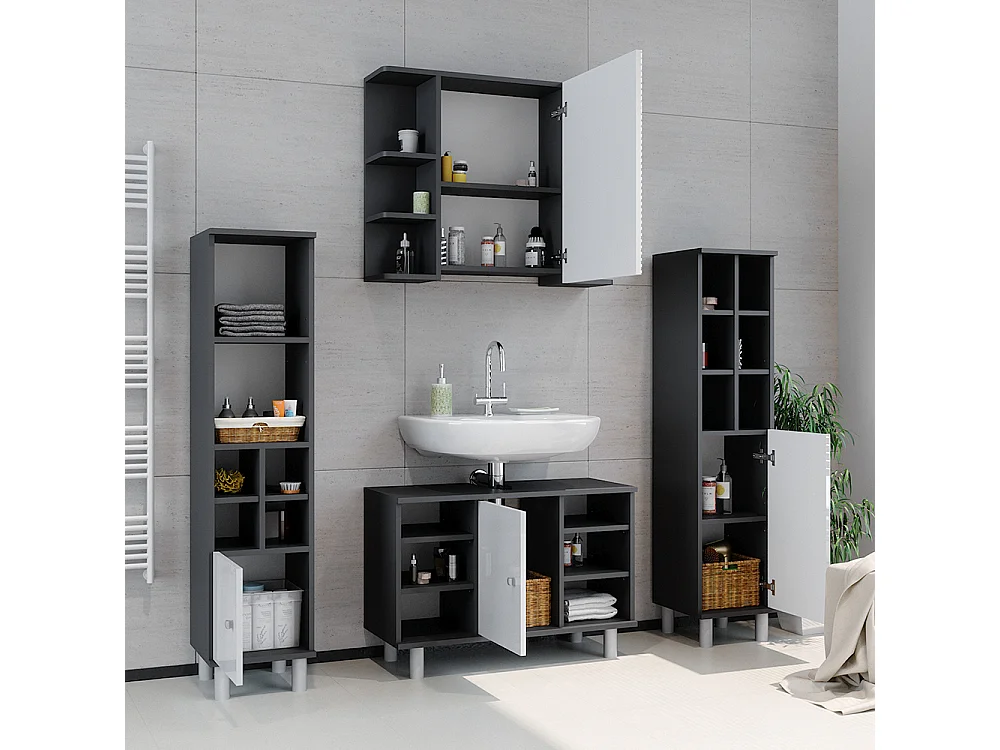 Meuble sous lavabo anthracite/blanc brillant 80x32x54 fynn